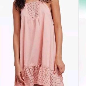 Free People Calico Trapeze Slip Dress sz Large Coral Peach Girl Summer